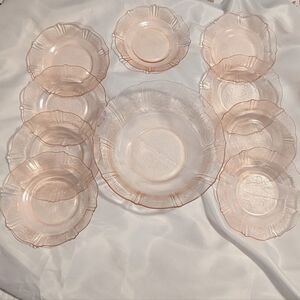 Vintage Pink "American Sweetheart" Depression Glass Berry Bowl Set